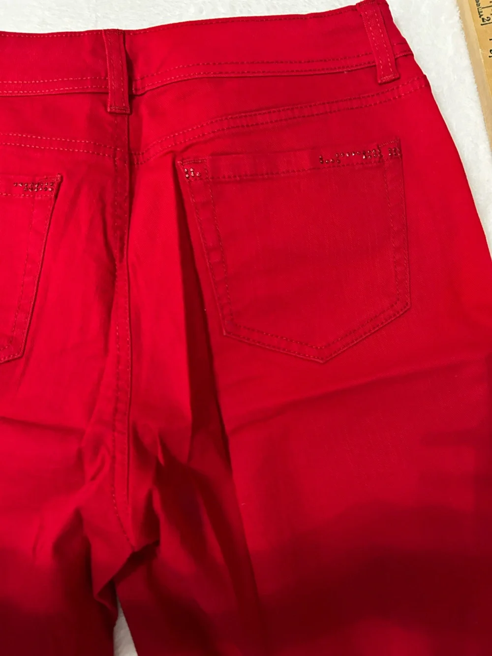 Women's Red Stretch Bermuda Shorts with bling